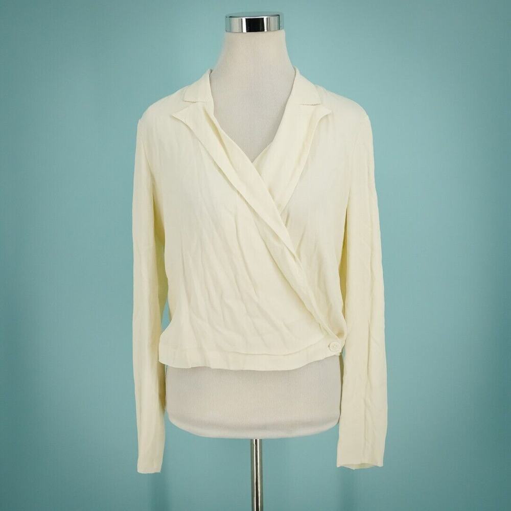 Ett Twa Anthropologie 2 Ivory Buttoned Wrap Long Sleeve Viscose Blazer Jacket
